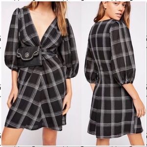 Free People Miss Molly Plaid Mini Dress Black NWOT